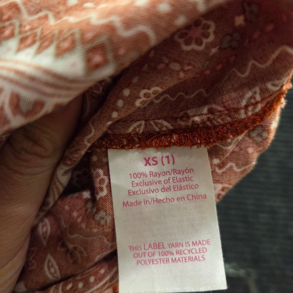 Y2k Boho Paisley Dress Slits XS Orange Cream - Picture 6 of 11